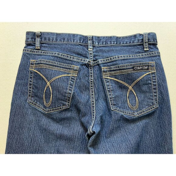 Calvin Klein Women's Flare Leg Jeans Stretch Denim Size 8 Solid Blue Dark Wash - Picture 9 of 11